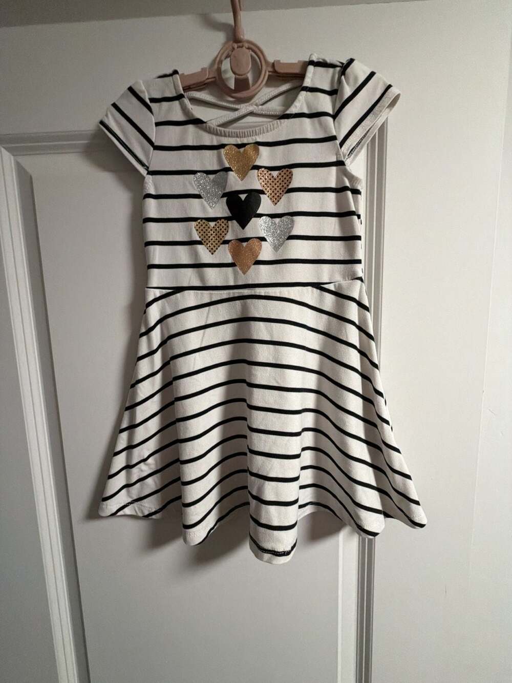 Epic Threads Toddler Girls White and Black Striped Heart Dress Size 3T